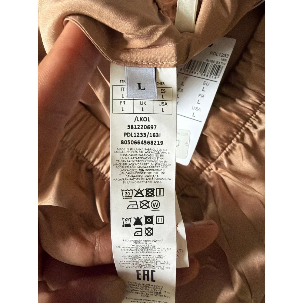 Intimissimi Silk Pajama Set Rose Satin Long Sleeve Button Down Pants L NEW